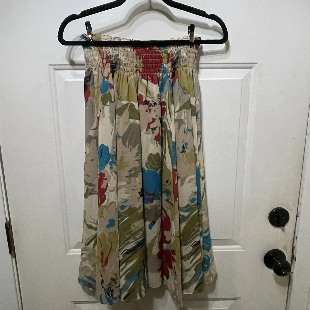 Jones New York 100% Silk Floral Midi Skirt Elastic Waist Size PS